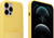 Yellow Felt Lined Silicone Phone Case with Stitched Front Pocket for iPhone 12 & 12 Pro + Tempered Glass Screen Protector