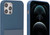 Navy Felt Lined Silicone Phone Case with Stitched Front Pocket for iPhone 12 & 12 Pro + Tempered Glass Screen Protector