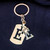 Brushed Metal Silver Stencil Letter E Keychain Ring (Fits Like a Puzzle Piece)