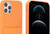 Orange Peach Felt Lined Silicone Phone Case with Stitched Front Pocket for iPhone 12 Pro Max + Tempered Glass Screen Protector