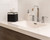 Made in USA Vinyl Cube Tissue Box Cover with Semi Gloss Finish (Faux Black Leather with Silver Band)