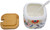 Set of 3 Printed White Ceramic Condiment Spice Jars With Spoons and Bamboo Lids and Tray