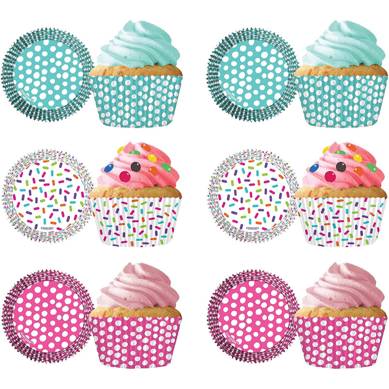 MADE IN USA Pack of 144 Thick Grease Resistant Fluted Cupcake Liners (Dots & Sprinkles)