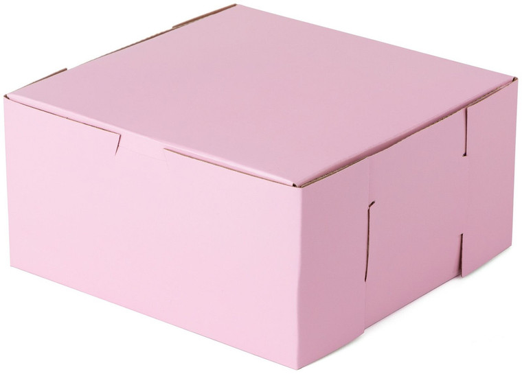 10" X 10" X 5" Corrugated Fiberboard Glossy Pink Cake Box & 10" Scalloped Cake Boards (Pack of 10  Front Loading)