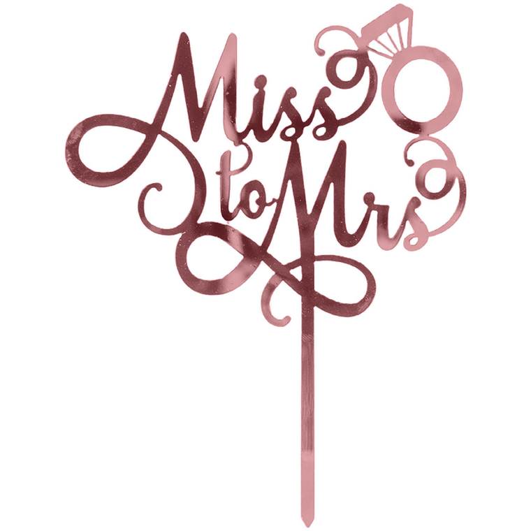 Miss to Mrs  Love Themed Rose Gold Cake Topper for Proposal, Wedding, Bridal Shower or Anniversary Cake (Pack of 2)