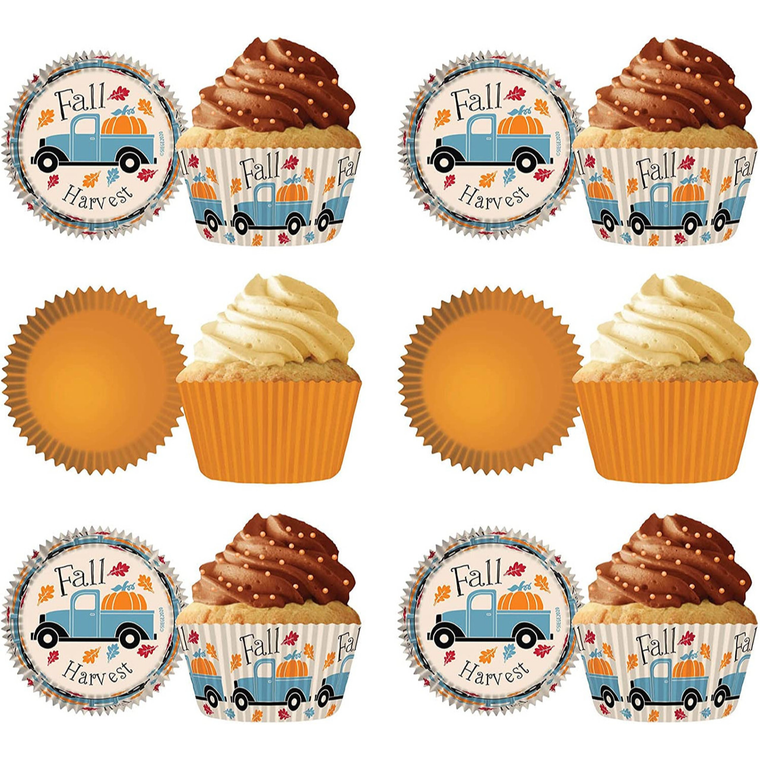 MADE IN USA Pack of 144 Thick Grease Resistant Fluted Cupcake Liners (Thanksgiving Fall Harvest)