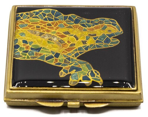 Folding Compact Pocket Makeup Mirror With Swarovski Rhinestone Crystals Double Sided (5x magnification + 1x magnification) (Turtle Mosaic)