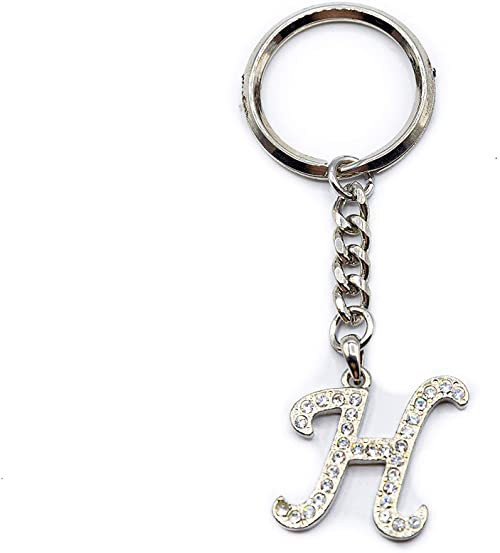 Chrome Plated Letter H Keychain Ring With Swarovski Crystals