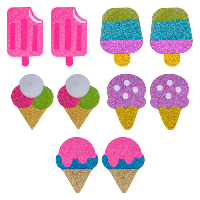 Ice Cream Dream Glitter Collection: 5 Pairs of Disposable Assorted Shape Breast Petals Nipple Cover Pasties