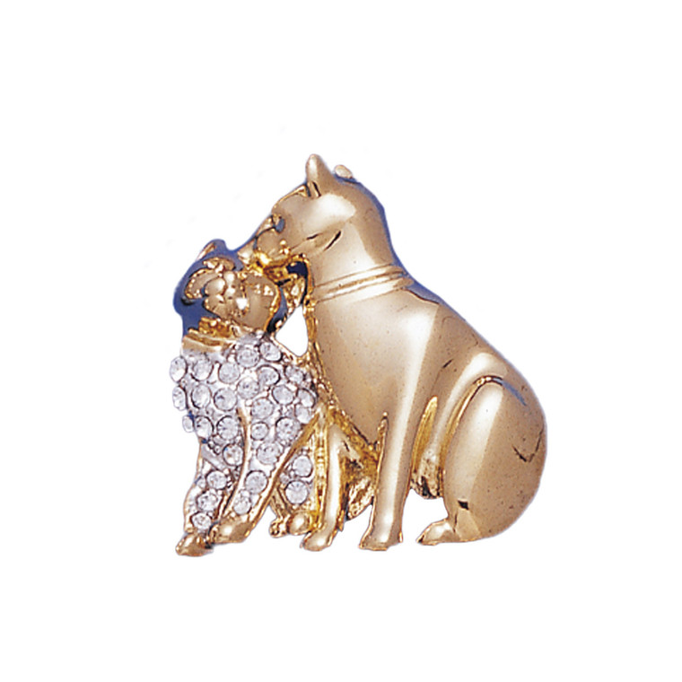 Dog/Cat 18KT Two Tone Plated Pins with Hand Set Swarovski Crystals