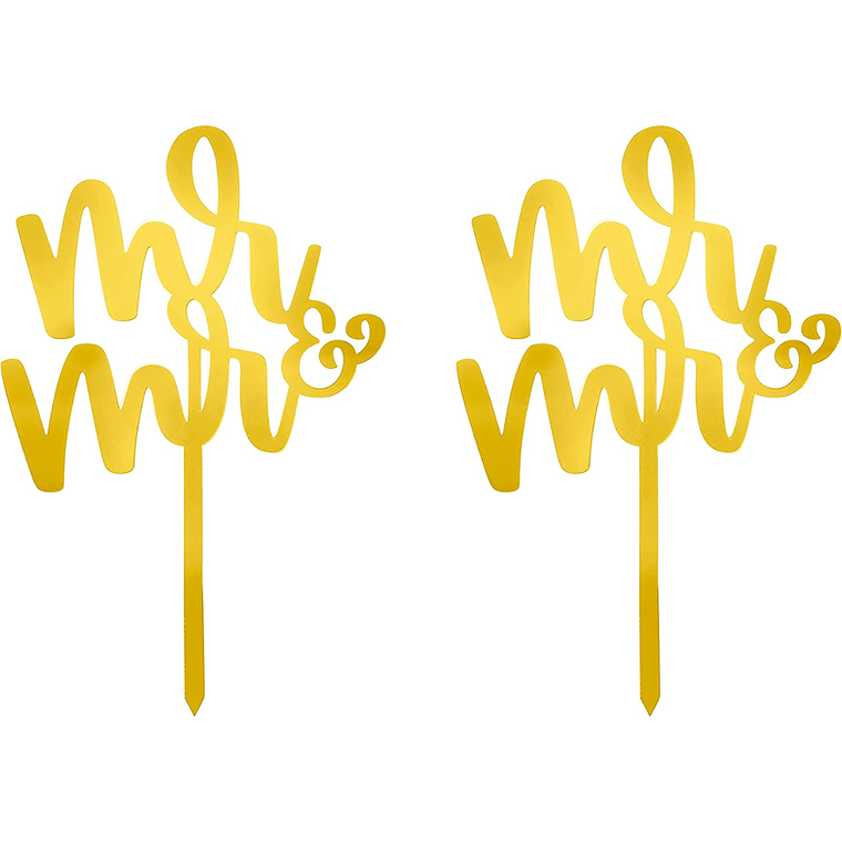 Mr to Mr  Love Themed Gold Cake Topper for Proposal, Wedding, Bridal Shower or Anniversary Cake (Pack of 2)