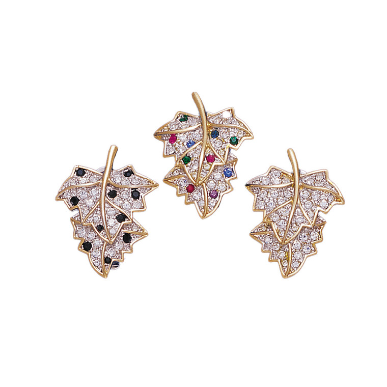 LEAF MULTI/CRYS STONES 18KT 2 Tone Plated Earrings with Hand Set Swarovski Crystals