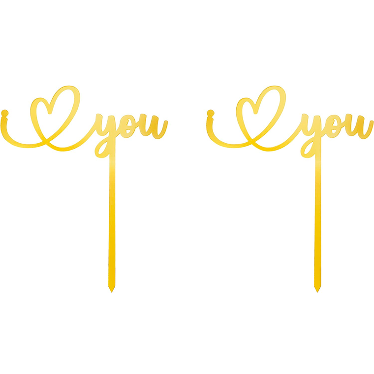 I Heart You  Love Themed Gold Cake Topper for Proposal, Wedding, Bridal Shower or Anniversary Cake (Pack of 2)
