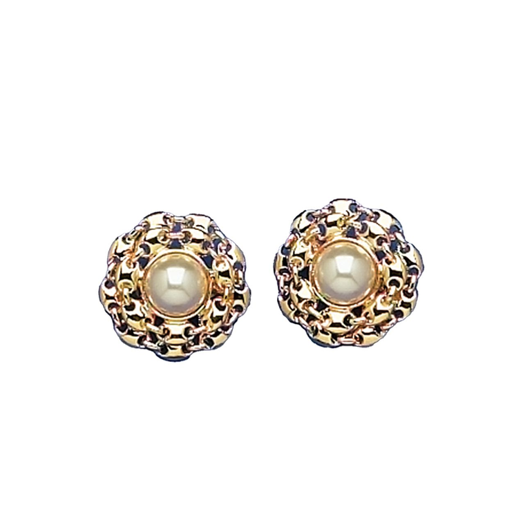 PEARL EAR BUTTON 18KT Two Tone Plated Earrings with Hand Set Swarovski Crystals