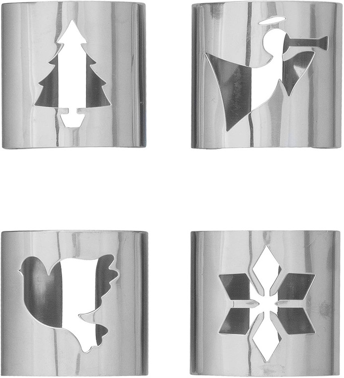 Christmas Napkin Rings  4Pack Silver Festive Holiday Themed Table Accessory Set
