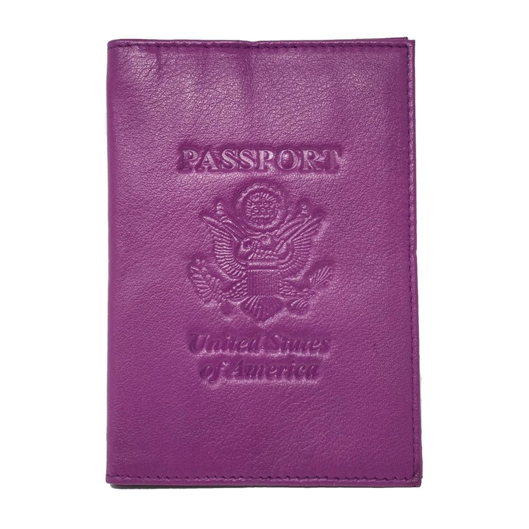 Genuine Leather Violet Passport Cover Case Holder & Wallet