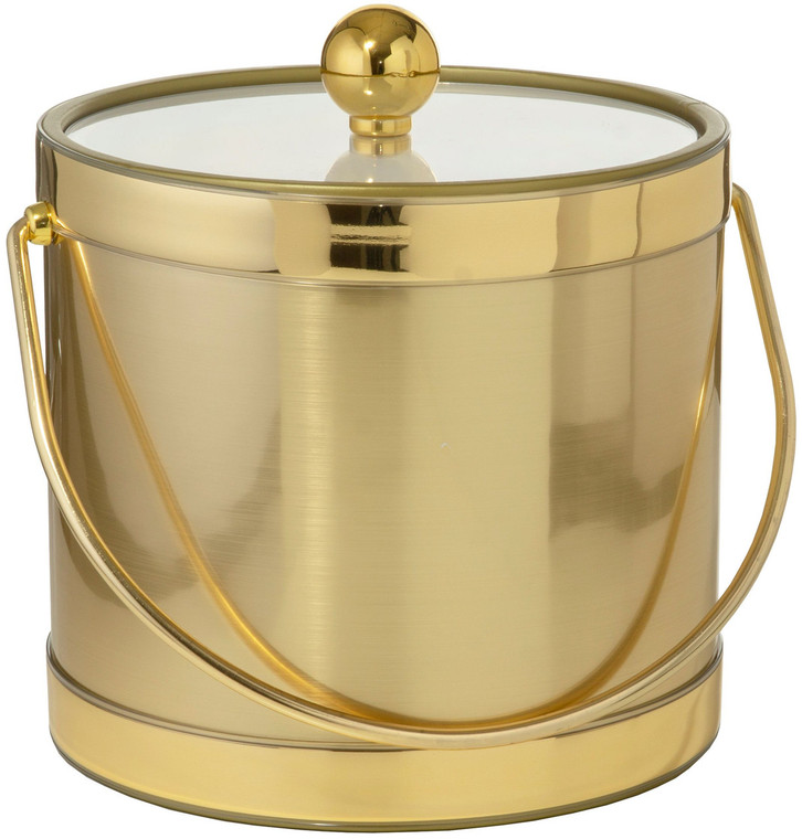 Hand Made In USA Brushed Gold Double Walled 3Quart Insulated Ice Bucket With Ice Tongs (Metallic Deco Collection)