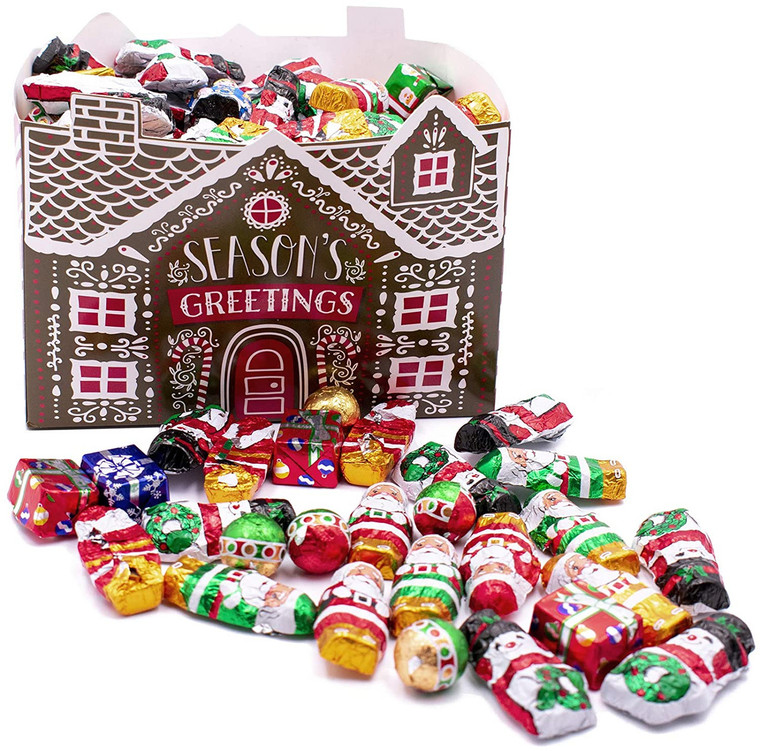 MADE IN USA Individually FoilWrapped Christmas Milk Chocolates (Assorted  2 lb) (Gingerbread House)