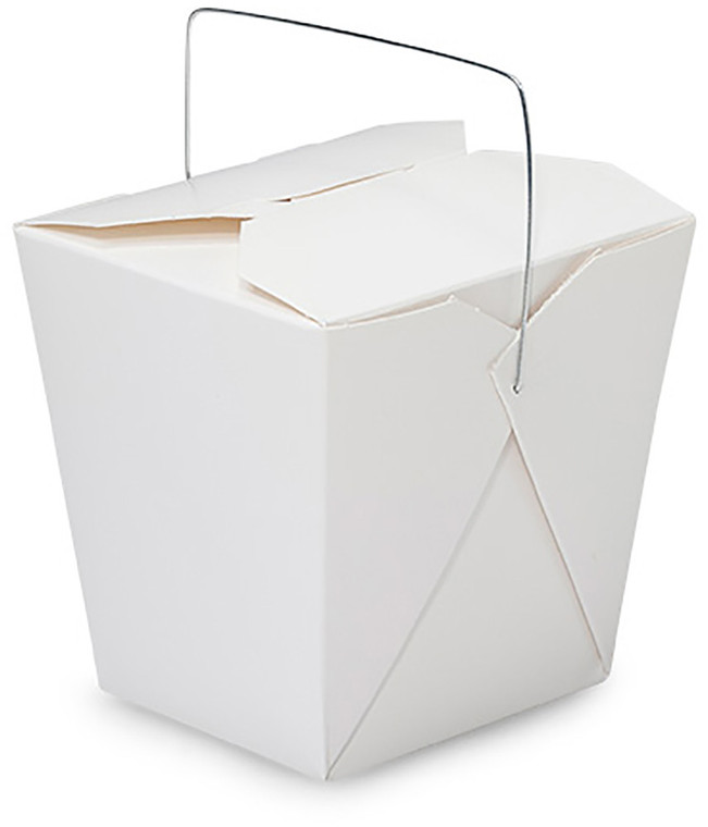 Made in USA 50Count White 32 oz Chinese Take Out Boxes with Handles, Leak and Grease Resistant, PreAssembled (4.3" X 3.75" X 4.25")