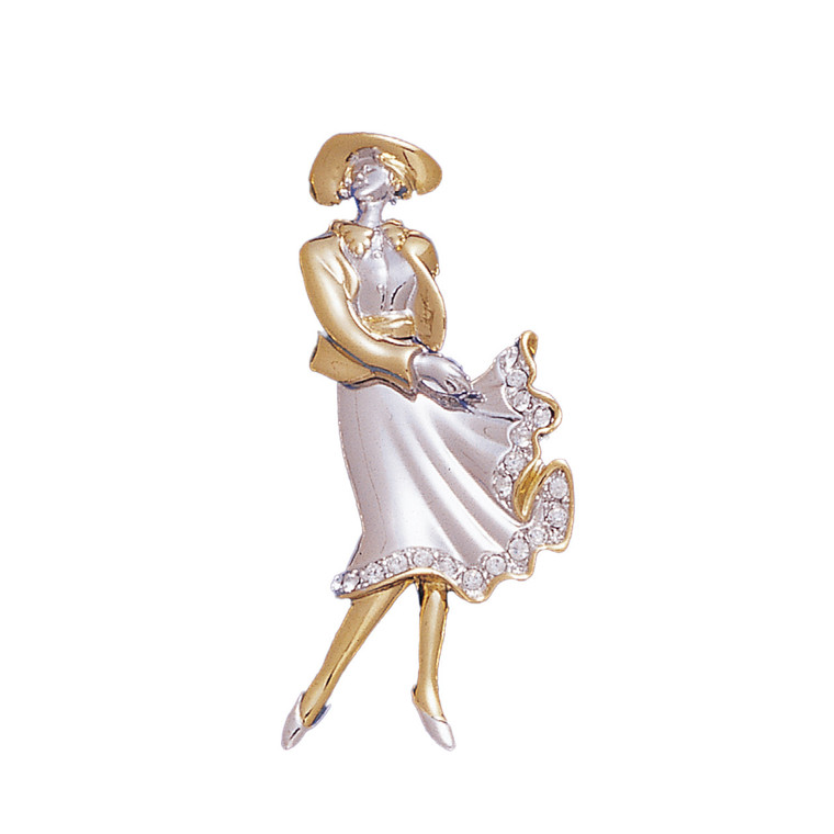 Dancing Lady 18KT Two Tone Plated Pins with Hand Set Swarovski Crystals