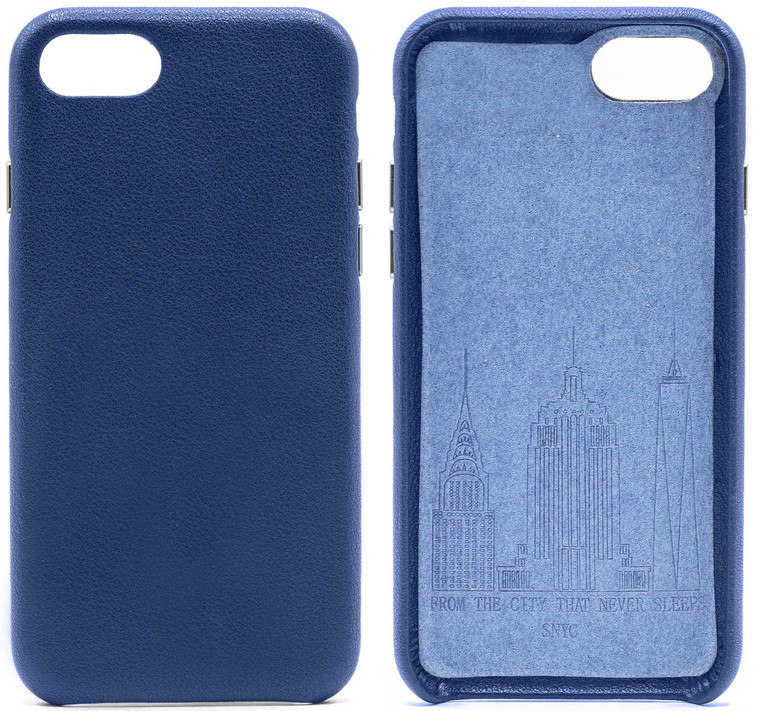 Genuine Cowhide Navy Blue Leather Cell Phone Case for iPhone 8