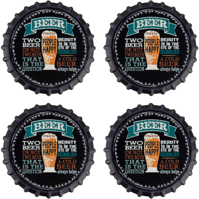 Beer Makes People Happy  Pack of 4 Moisture Absorbing Ceramic Coasters For Beer Lovers With Cork Base