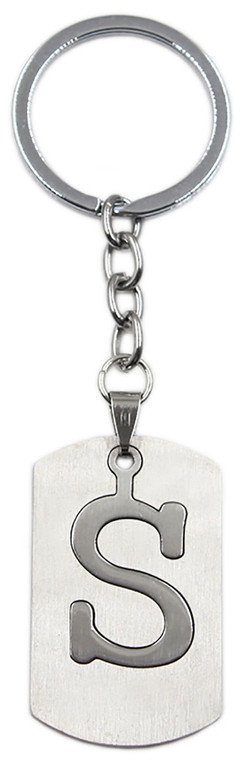 Brushed Metal Silver Stencil Letter S Keychain Ring (Fits Like a Puzzle Piece)