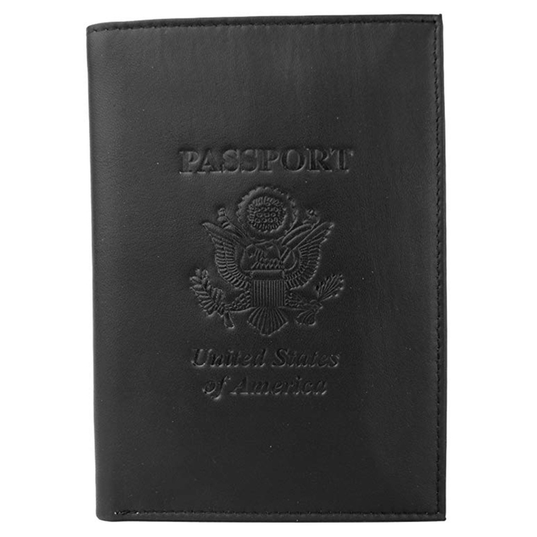 Genuine Large Black Cowhide Leather Passport Cover Case Holder & Wallet for Men & Women