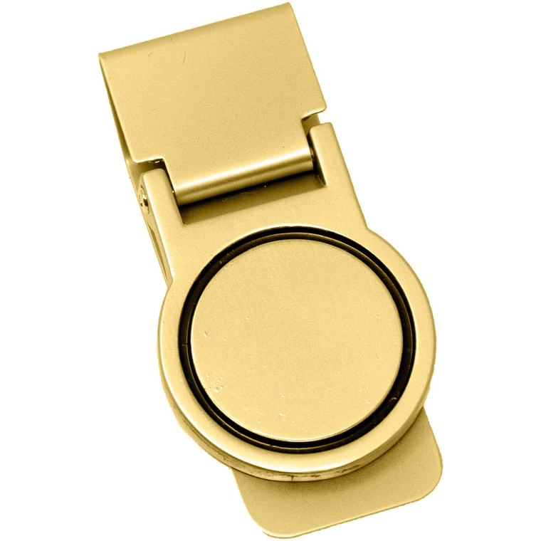 Set of 2 ChromePlated Hinged Stainless Steel Money Clips in Gold (Orbital Design  Engravable)
