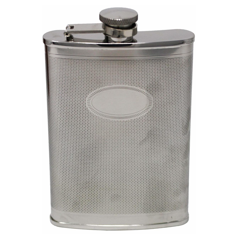 8 oz Pocket Hip Alcohol Liquor Flask in Etched Debonair Print  Made from 304 (18/8) Food Grade Stainless Steel