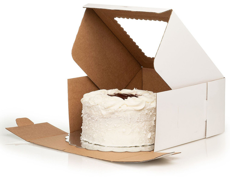 10" X 10" X 5" Corrugated Fiberboard Glossy White Cake Box with Scalloped Window & 10" Cake Boards (Pack of 10  Front Loading)