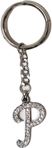 Chrome Plated Letter Keychain Ring With Swarovski Crystals (P)