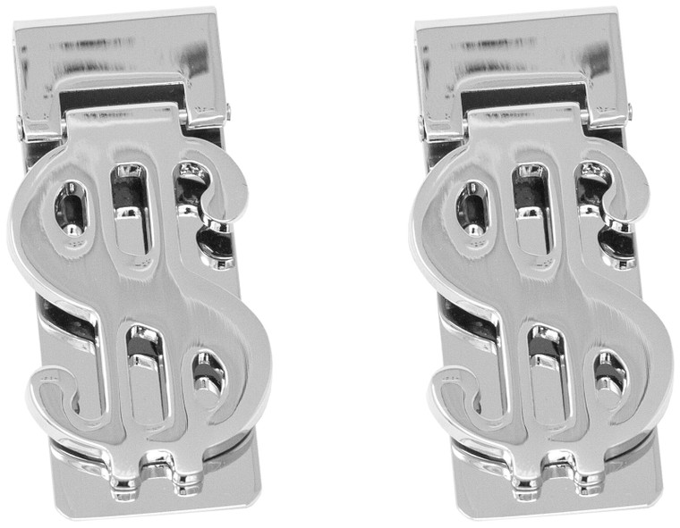 Dollar Sign (Hinged) | Set of 2 Chrome-Plated Silver Stainless Steel Money Clips