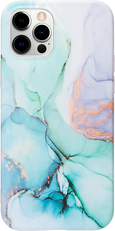 Green & Blue Silicone Epoxy Resin Design Case for iPhone 12 Pro Max + Tempered Glass Screen Protector