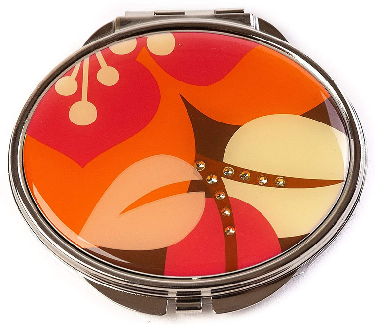 Folding Compact Pocket Makeup Mirror Double Sided (5x magnification + 1x magnification) (Orange Floral)