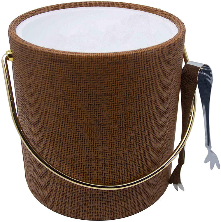 Hand Made In USA Beachwood Wicker Double Walled 3Quart Insulated Ice Bucket With Ice Tongs (Wicker Wood Collection)
