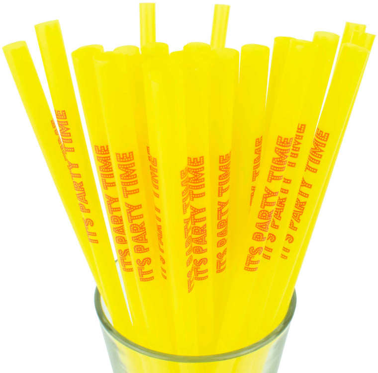 [Unwrapped] Made in USA Pack of 250 Smoothie It's PARTY TIME (10" X 0.28") Plastic Drinking Straws (Non-toxic, BPA-free) Yellow