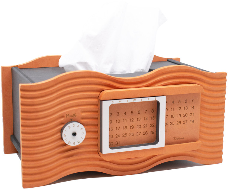 2-in-1 Rectangular Tissue Box Cover & Perpetual Calendar with Manual Knob and Slider