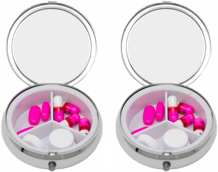 Engravable Flat Top | Set of 2 Round Pill Boxes With 3 Compartments