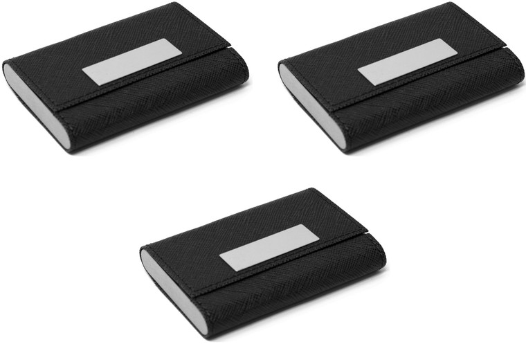 Set of 3 Double Sided Faux Saffiano Leather Business Card Cases
