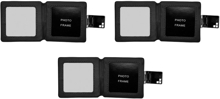 Set of 3 Square Faux Leather Wrapped Compact Mirror & Photo Holder