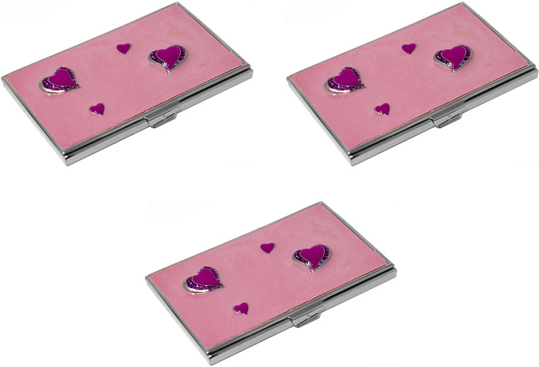 Set of 3 Slim & Minimalist Metal Business Card Holder Unisex Case With Enamel Insert