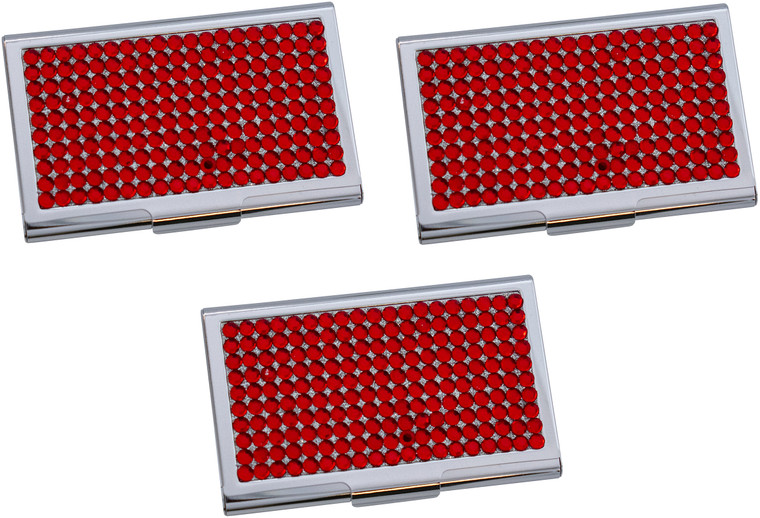 Set of 3 Slim & Minimalist Metal Business Card Holder Unisex Case With Rhinestone Insert