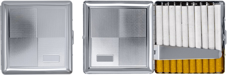 Silver Four Square | Set of 2 Metal-Plated Compact 84mm Cigarette Case