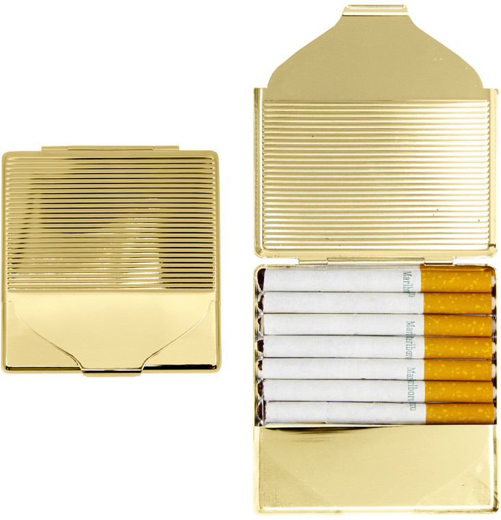 Vertical Line Pattern | Set of 2 Metal-Plated Ultra Compact 84mm Cigarette Case