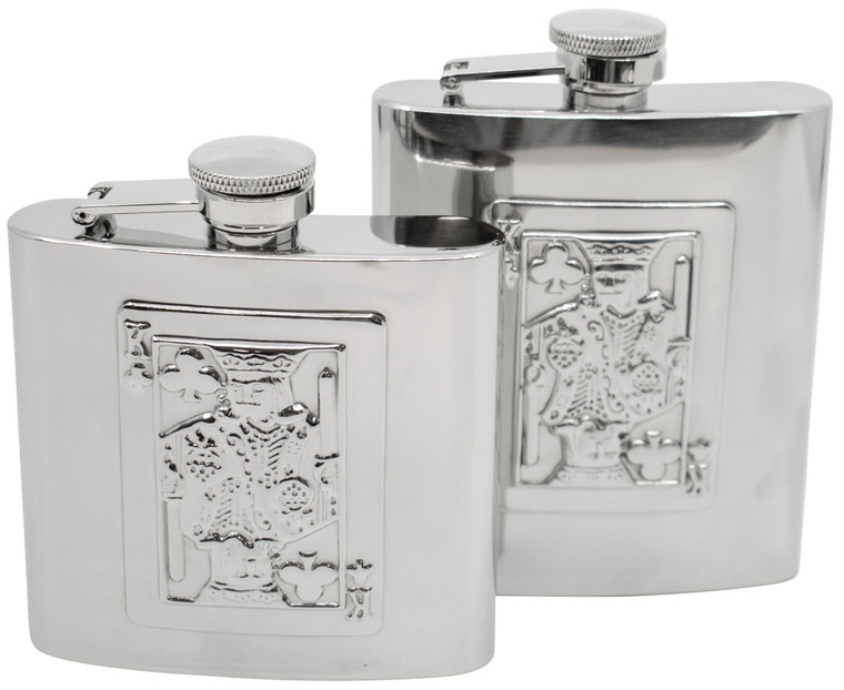 6oz King of Clubs | Set of 2 Classic Stainless Steel Pocket Hip Flasks