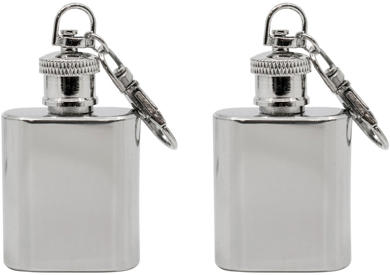 1oz Obround Keychain Flask | Set of 2 Stainless Steel Hip Flasks