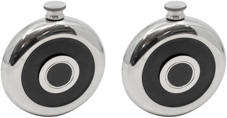 8oz Pocket Round | Set of 2 Stainless Steel Hip Flasks With Built-in Shot Glass