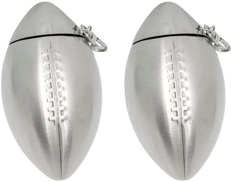 Set of 2 Stainless Steel 6 Oz Football-Shaped Hip Flasks With Snap Hook Keychain Attachment
