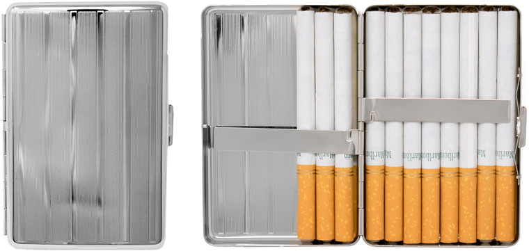 Silver Lines | Metal-Plated Compact 100mm Cigarette Case